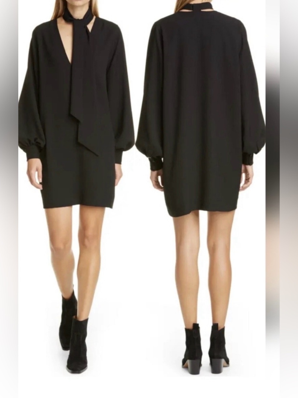 Ganni neck Tie-Neck Long Sleeve Mini Dress - Women